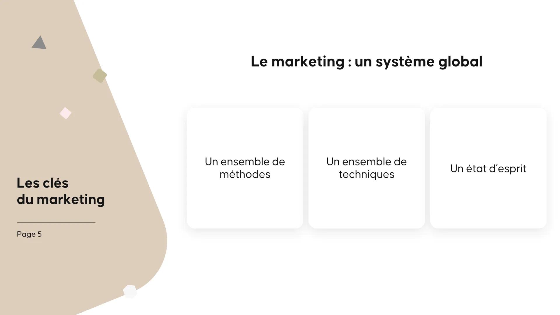 Les clés du
marketing Les fondamentaux Le marketing, c'est quoi? Le marketing

Les clés
du marketing

Définition
Ensemble de techniques orie