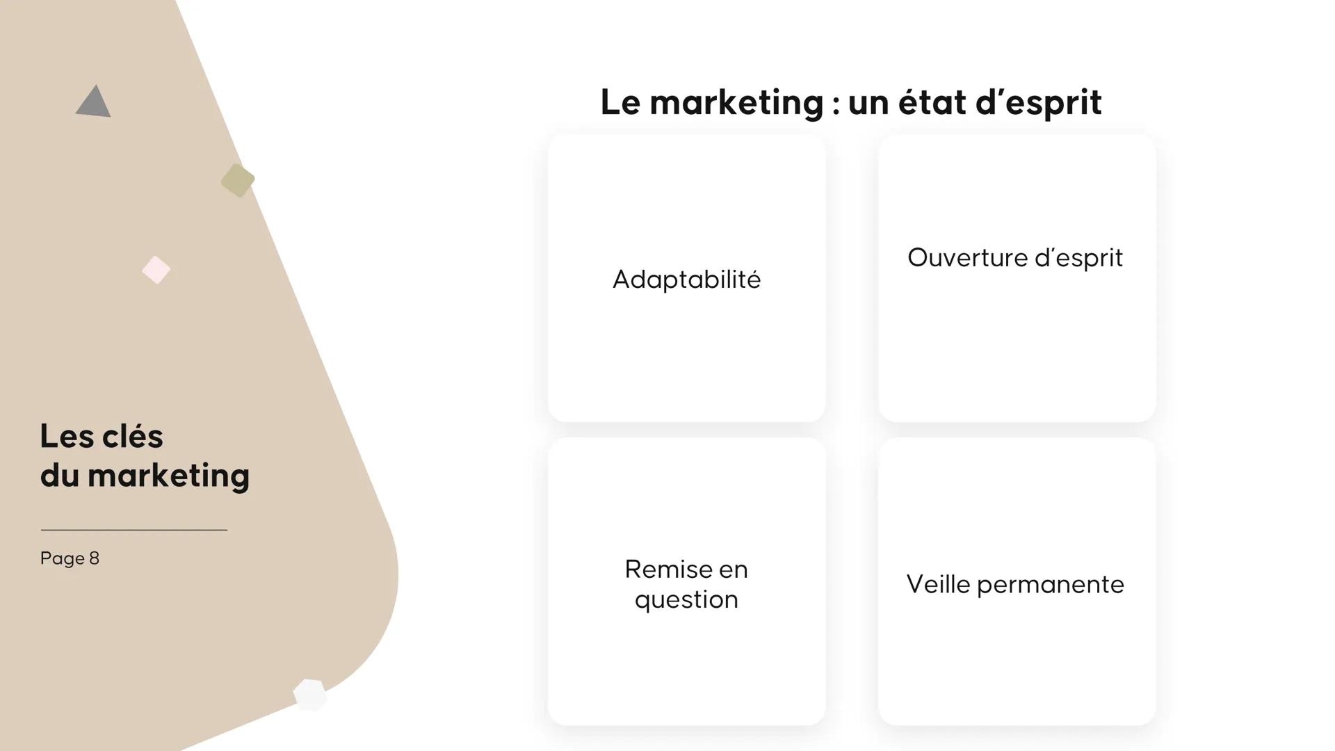 Les clés du
marketing Les fondamentaux Le marketing, c'est quoi? Le marketing

Les clés
du marketing

Définition
Ensemble de techniques orie