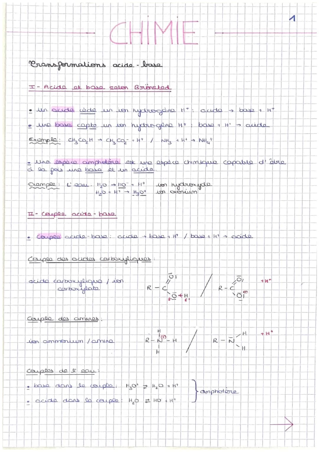 Chimie - Transformations acide-base