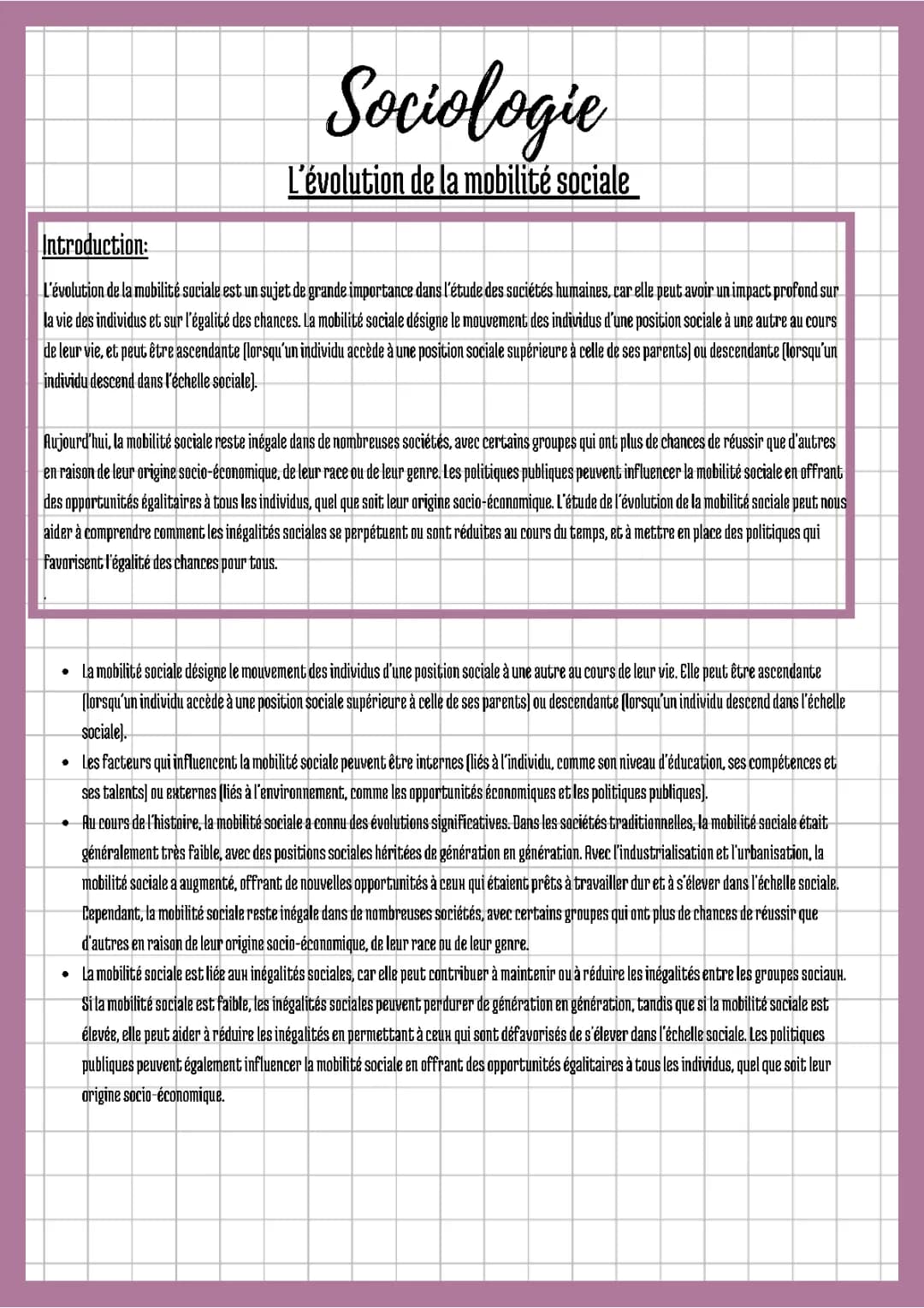 L'évolution de la mobilité sociale