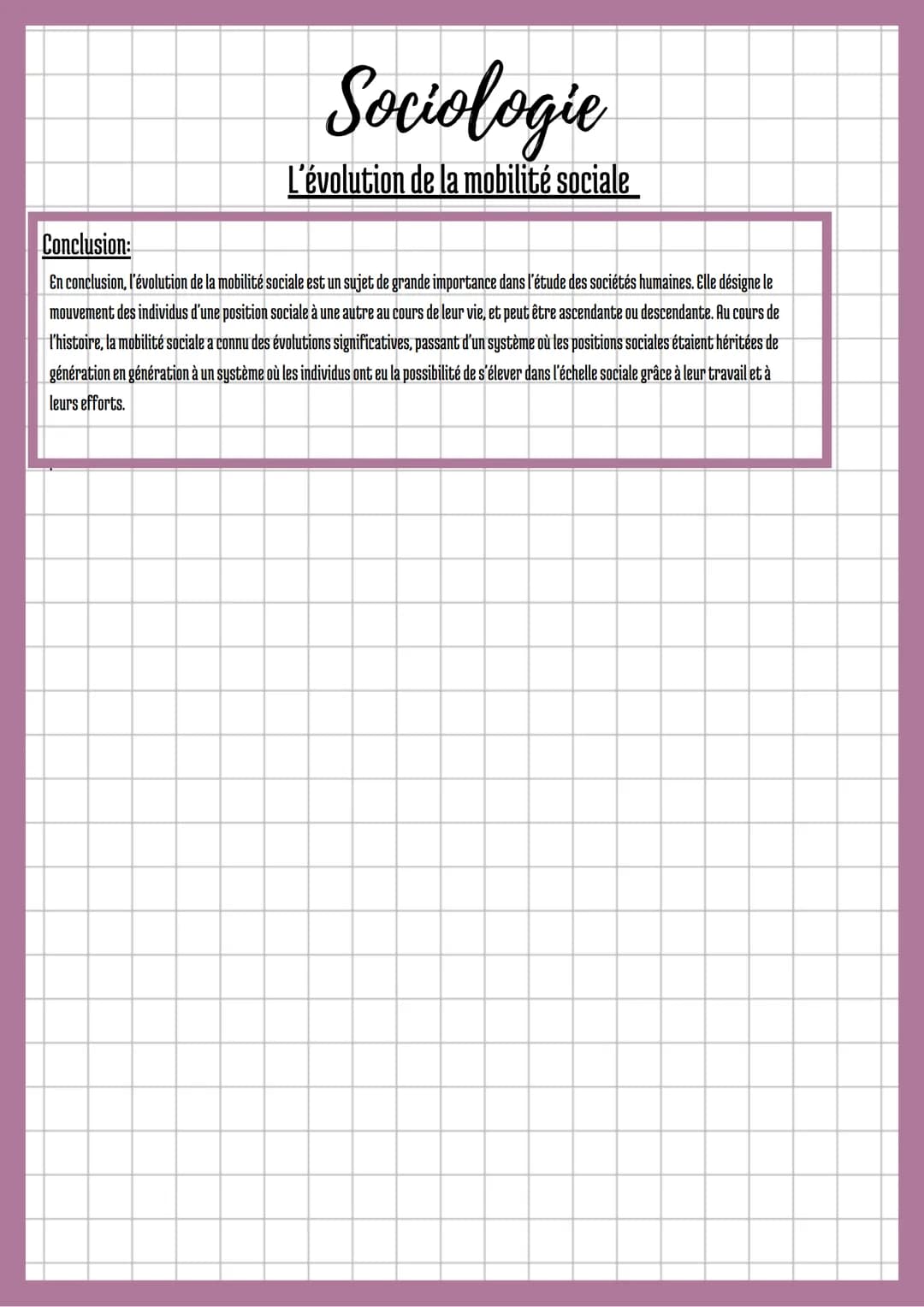 Sociologie
L'évolution de la mobilité sociale
Introduction:
L'évolution de la mobilité sociale est un sujet de grande importance dans l'étud