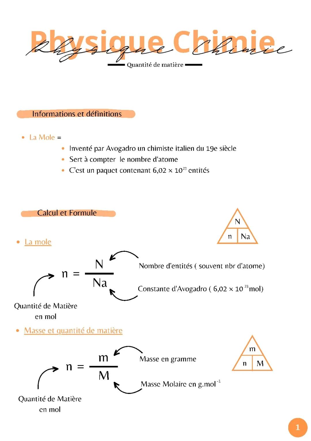 Comprendre la Quantité de Matière et la Mole: Cours, Formules et Exercices