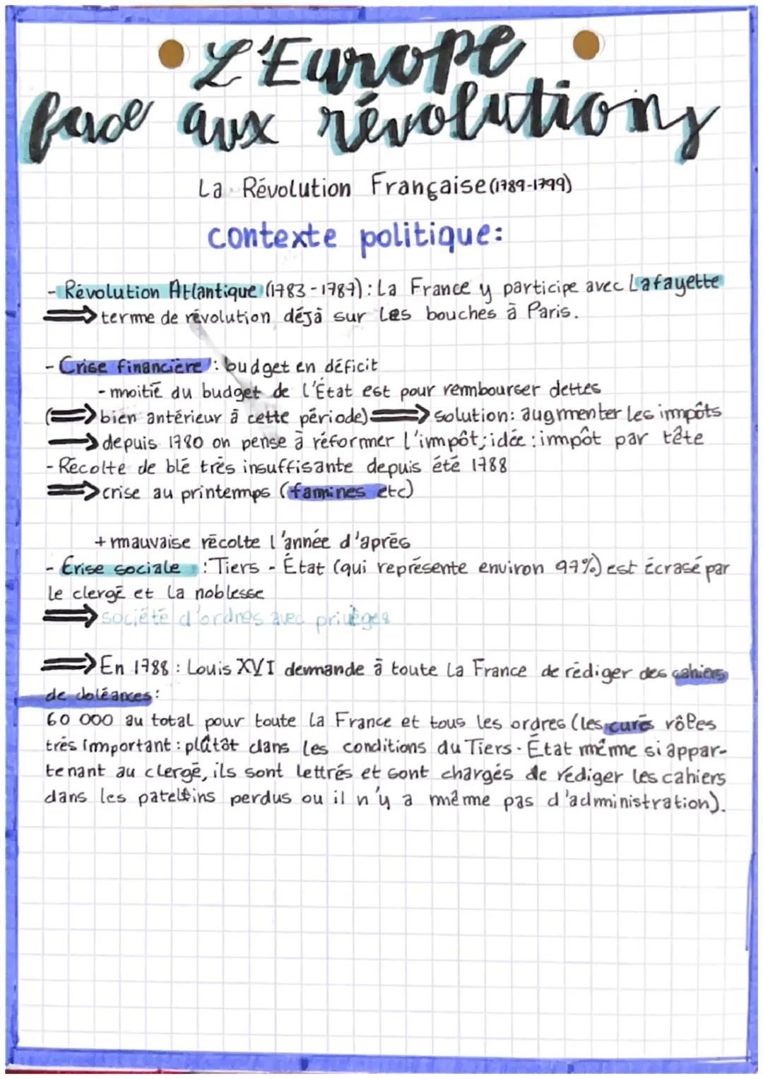 # • L'Europe

# force aux révolutions

La Révolution Française (1789-1799)

## contexte politique:

- Révolution Atlantique (1783-1787): La 