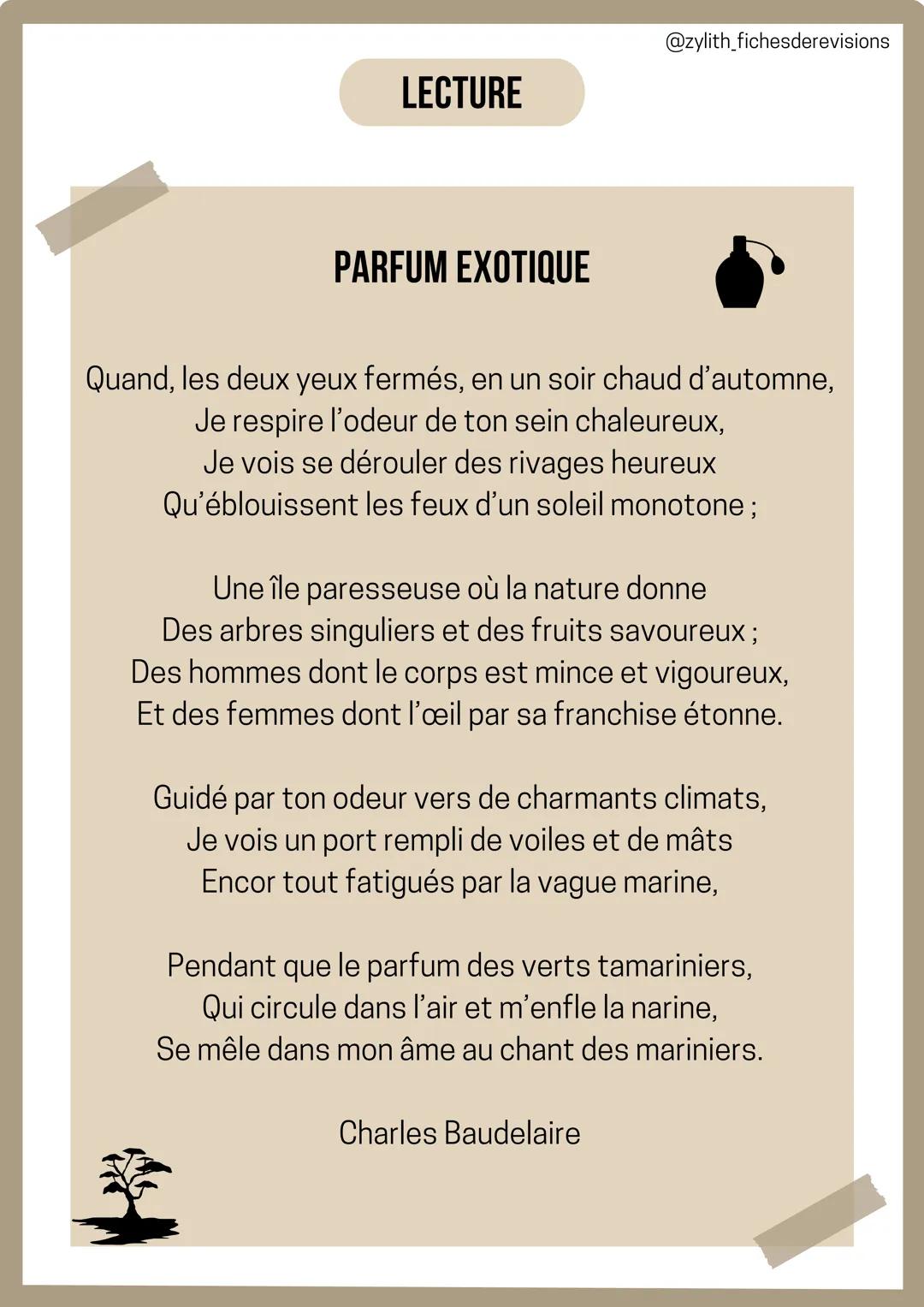 # Francais
ORAL
@zylith_fichesderevisions

Analyse linéaire : Parfum exotique
Charles Baudelaire

INTRODUCTION

*   L'AUTEUR: Charles Baudel