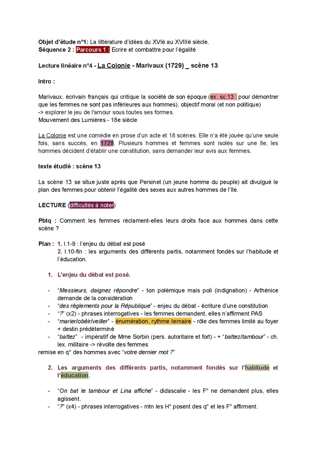 La Colonie Marivaux - Analyse Simple de la Scène 13