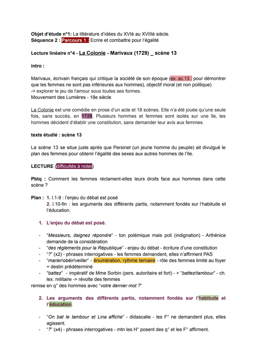 Objet d'étude n°1: La littérature d'idées du XVIè au XVIIIè siècle.
Séquence 2: Parcours 1: Ecrire et combattre pour l'égalité
Lecture linéa