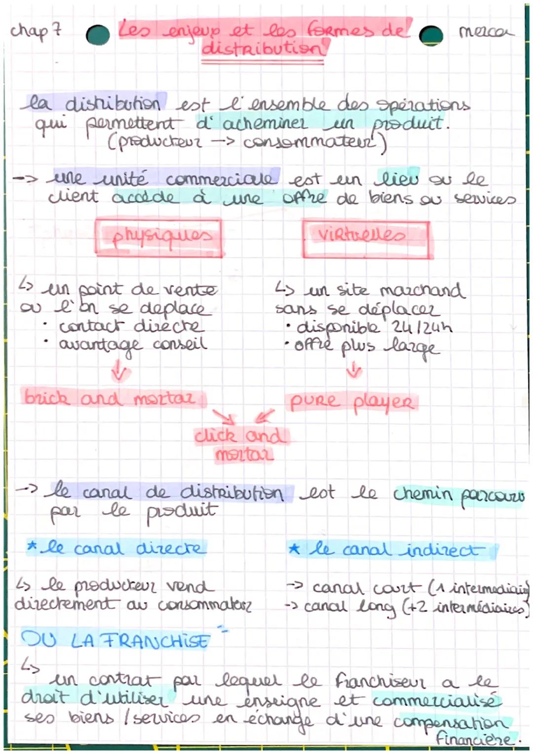chap 7

Les enjeux et les formes de
distribution

merca

la distribution est l'ensemble des spérations
qui permettent d' acheminer un produi