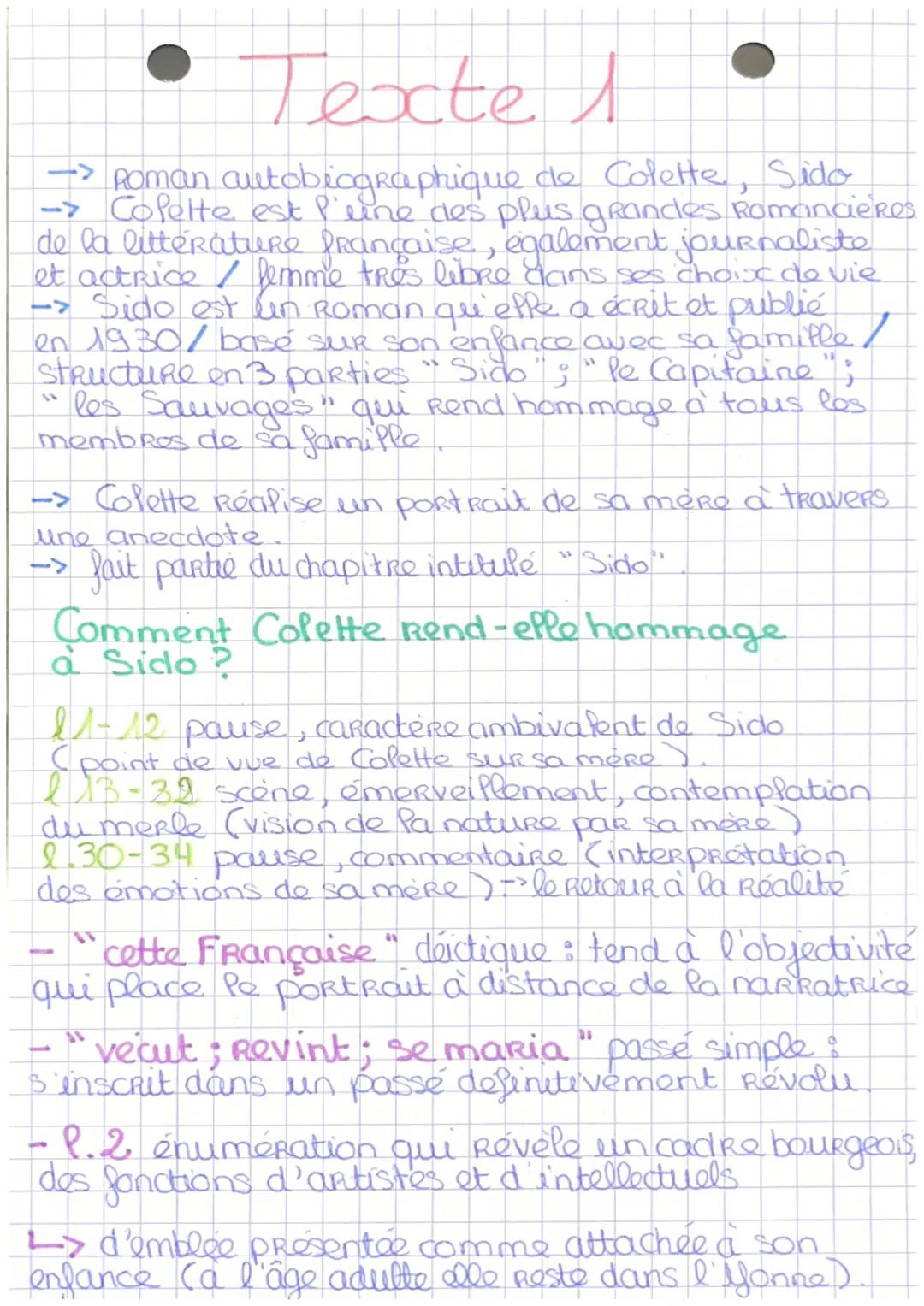 Fiche analyse linéaire Colette Sido