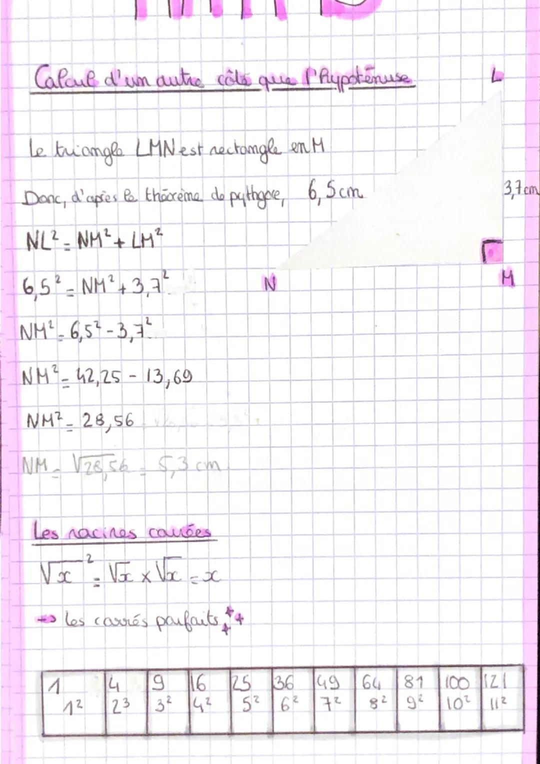 Théorème de Pythagore

→ Si un triangle est rectangle, alors, le carré de
la longueur de son hypotenuse est la somme des carrés
des longueur