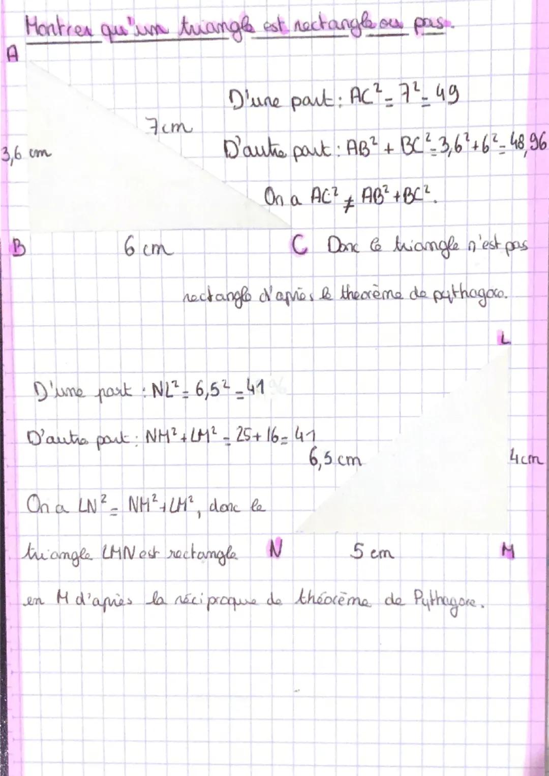 Théorème de Pythagore

→ Si un triangle est rectangle, alors, le carré de
la longueur de son hypotenuse est la somme des carrés
des longueur