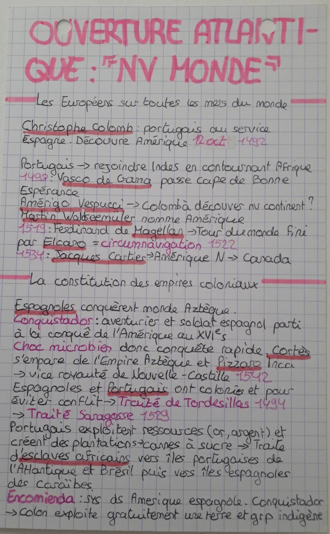 # OUVERTURE ATLANTI-
QUE: ENV MONDE

Les Européens sur toutes les mess du monde

Christophe colomb: portugais au service
Espagne. Découure A