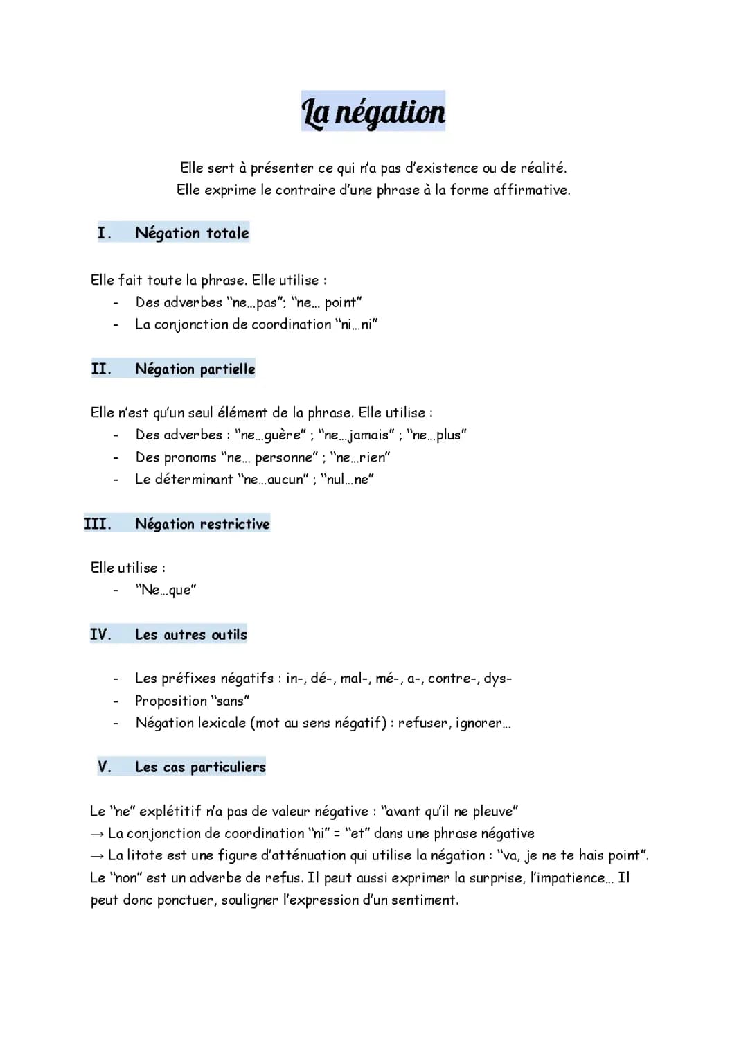 Question de grammaire - La négation