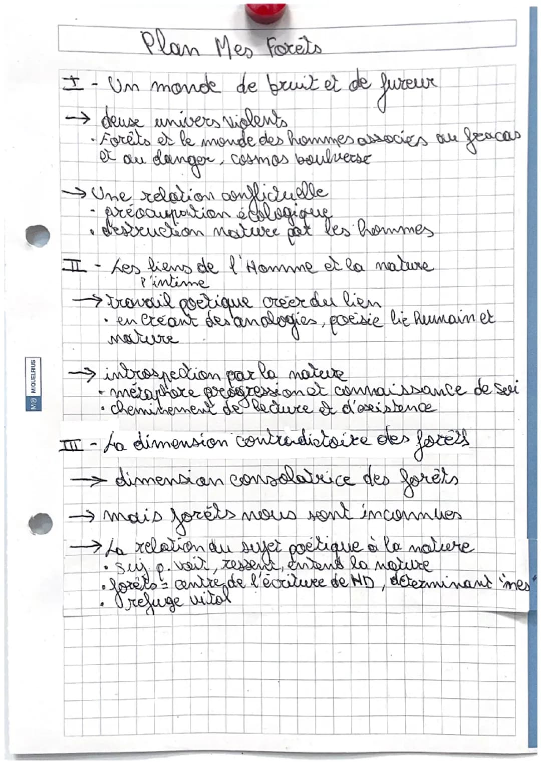 MIQUELRIUS
Plan Mes Forets
I - Un monde de bruit et de fureur
→deuse univers violents.
• Foreits et le monde des hommes associés au
danger, 