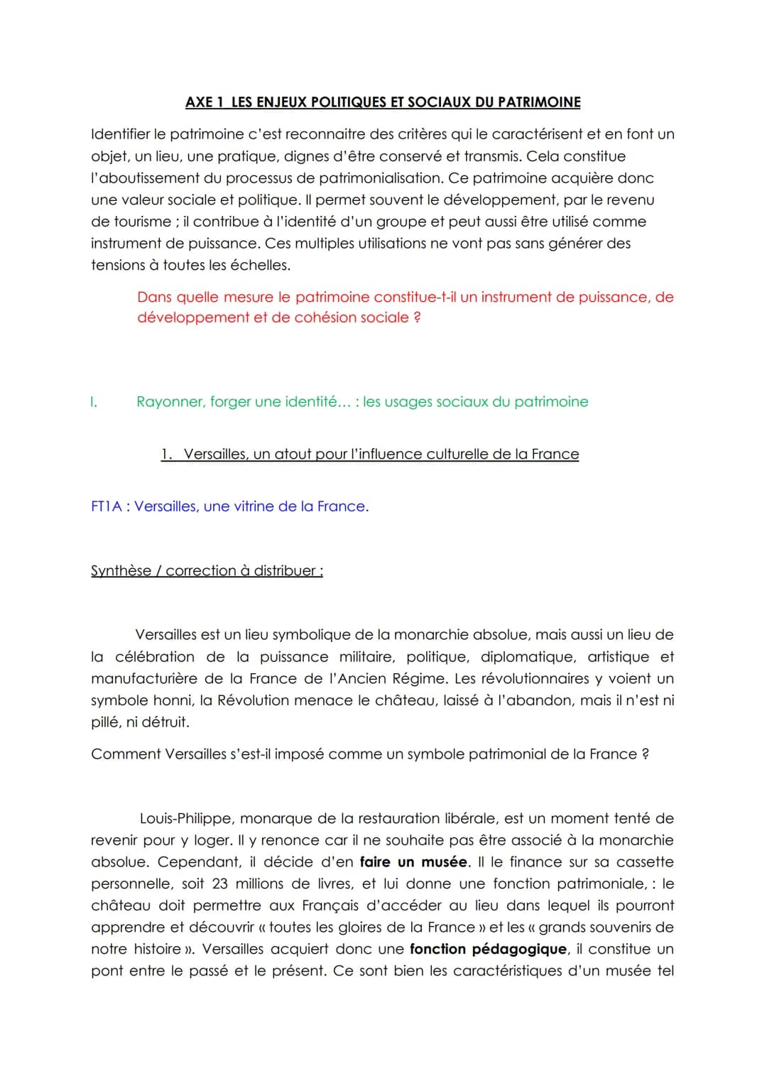 AXE 1 LES ENJEUX POLITIQUES ET SOCIAUX DU PATRIMOINE
Identifier le patrimoine c'est reconnaitre des critères qui le caractérisent et en font