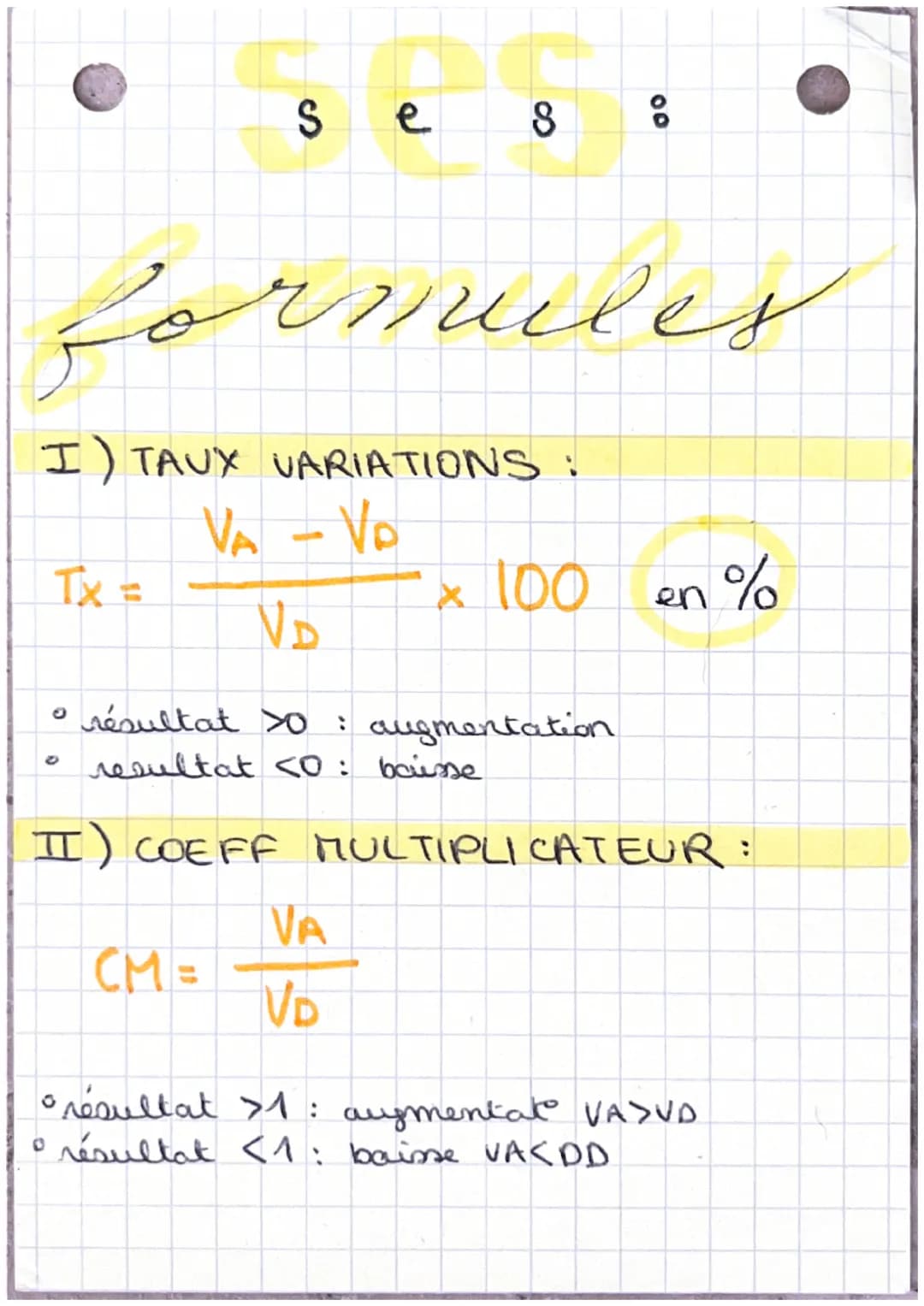 شهر
I)TAVY
Tx -
S
ه
at oسمى •
CM =
VA - VP
VD
e
ea ہے روح
VARIATIONS :
له
VA
8
VD
* 100
resultat <0 : baisse
II) COEFF MULTIPLI CATEUR :
00
