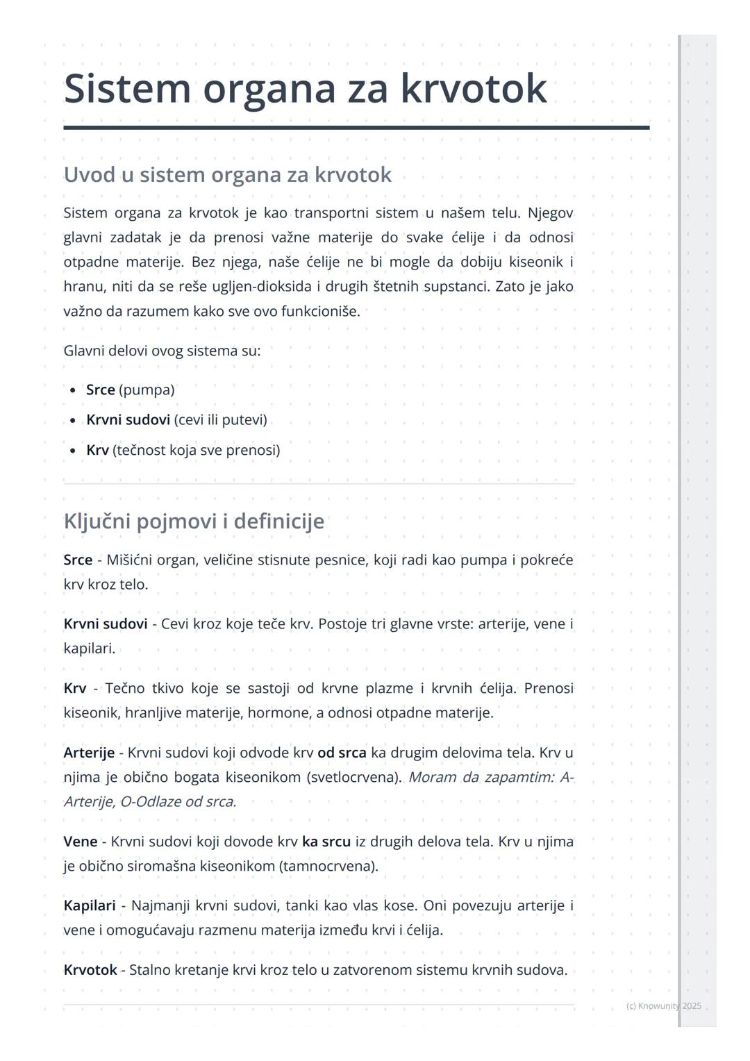 # Sistem organa za krvotok

Uvod u sistem organa za krvotok

Sistem organa za krvotok je kao transportni sistem u našem telu. Njegov
glavni 