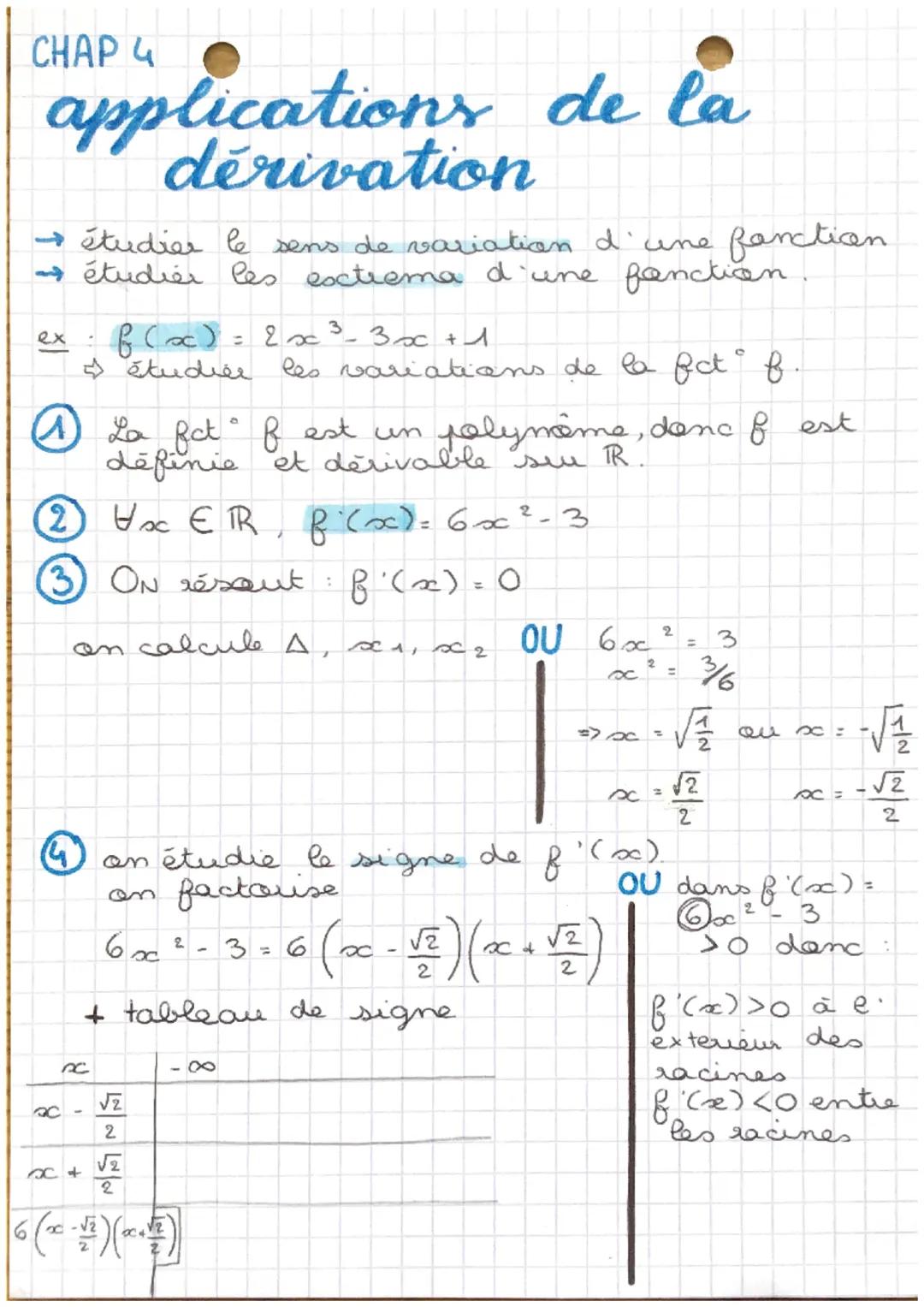 CHAP 4
applications de la
dérivation
2x
3_3x + 1
:
5 étudier les variations de la fct f.
1
La fct f est un jolymême, donc f est
définie et d