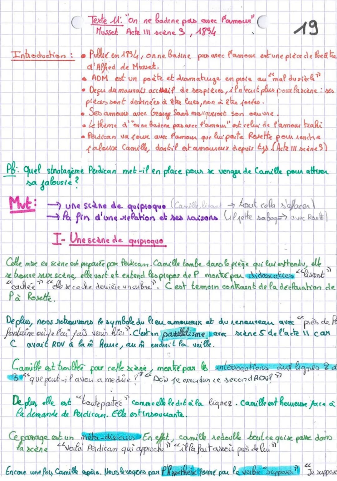 Introduction:
Texte M. "'on ne badine pas avec formour" C
Musset Acte 111 scène 3, 1884
19
Publié en 1934, on ne badine pas avec l'amour est