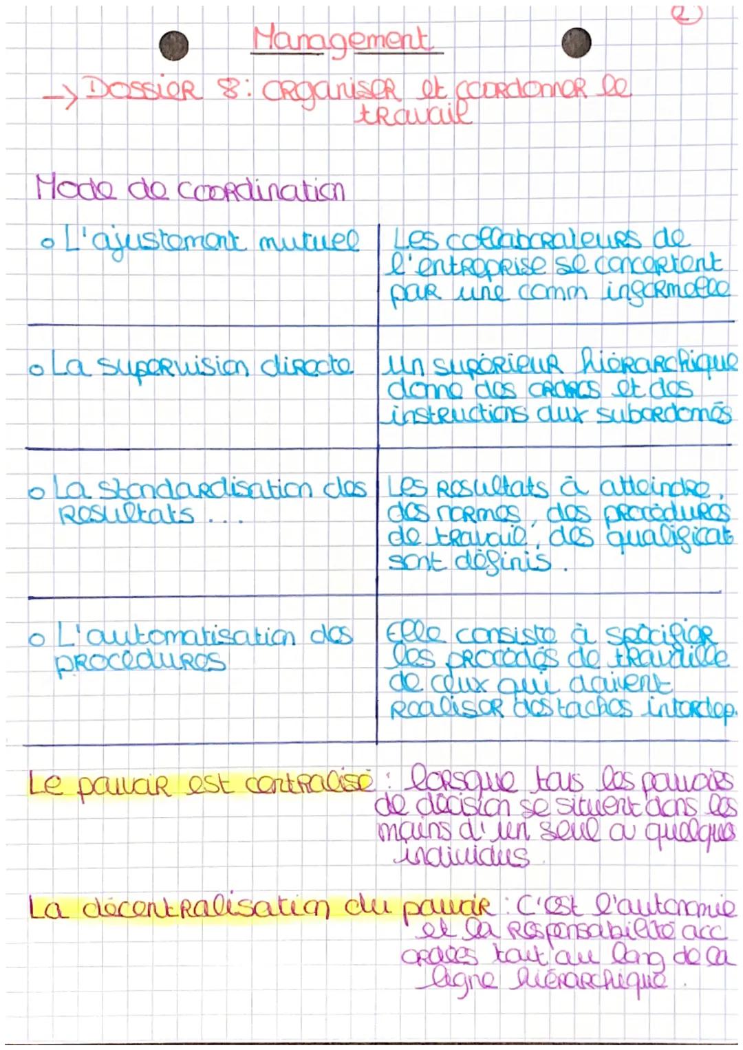 Management
-> DossieR 8: Organiser et coordonner le
travail
Structure Rigide -> Structure fixe qui se
par une centralisation du
panair do de