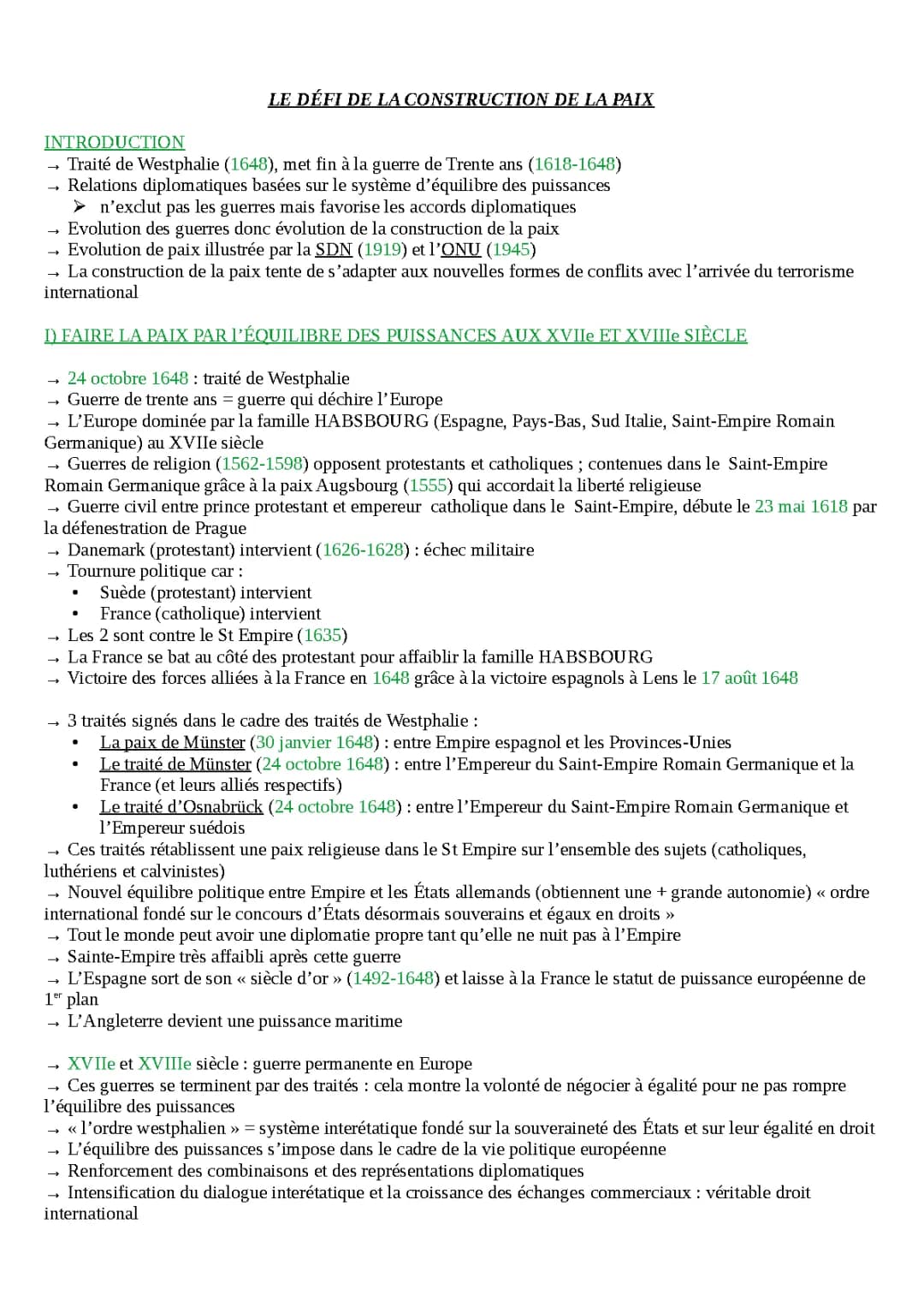 Les Défis de la Construction de la Paix depuis 1648 - Résumé et Fiche de Révision