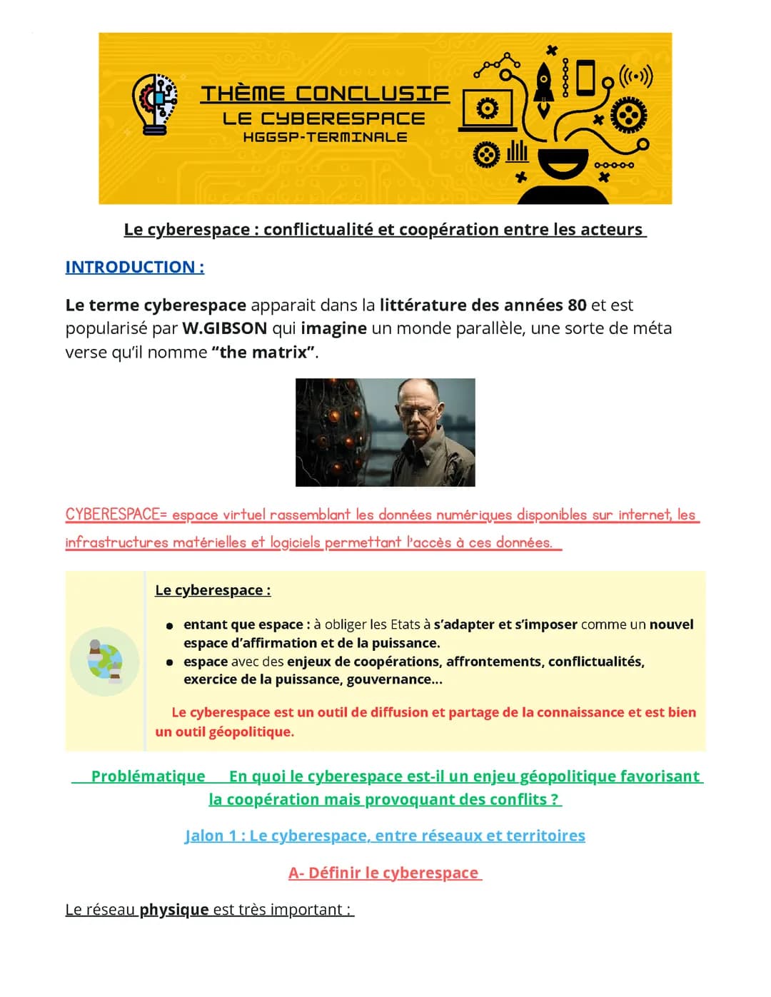 objet travail travail conclusif le cyberespace : confictualité et coopération entre les acteurs HGGSP terminal thème 6 objet de travail conclusif