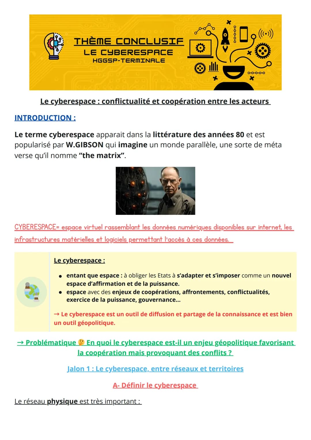00000
THÈME CONCLUSIF
LE CYBERESPACE
HGGSP-TERMINALE
Ö
*
ooooo
00000
*
Le cyberespace : conflictualité et coopération entre les acteurs
INTR
