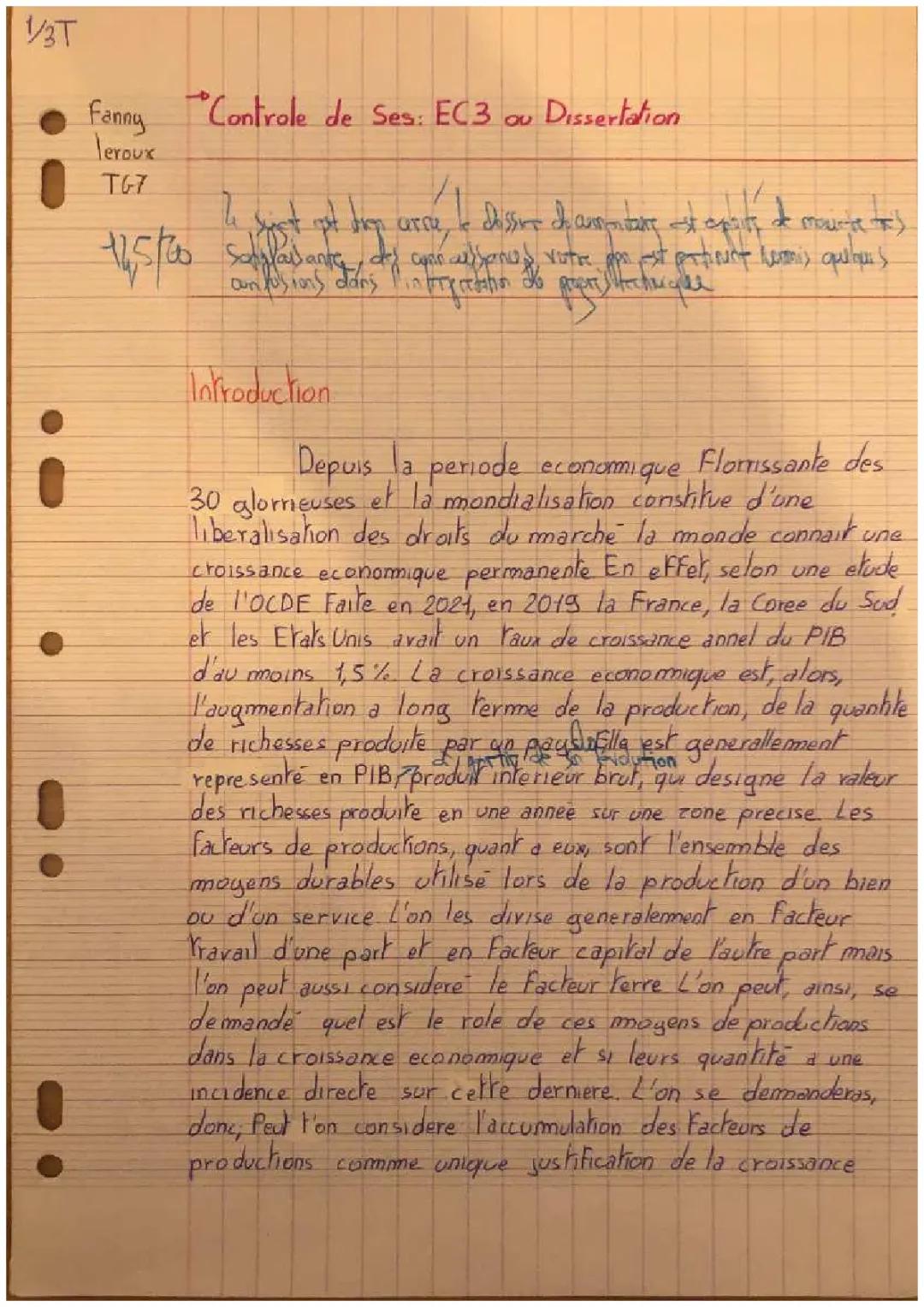 Dissertation sur la croissance économique - SES Terminal: introduction, corrigé, défis, développement