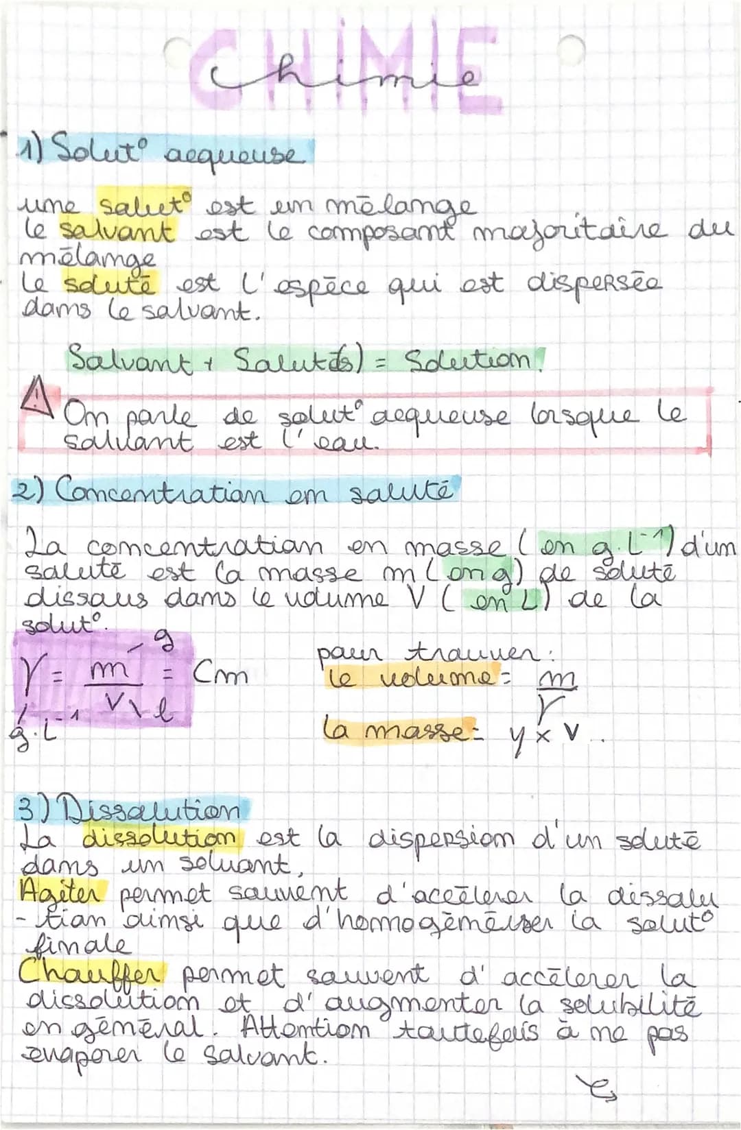 1) Solut aequeuse
une salut est un mélange
le salvant est le composant majoritaire du
mélange
le solute est l'espèce qui est dispersée
dams 