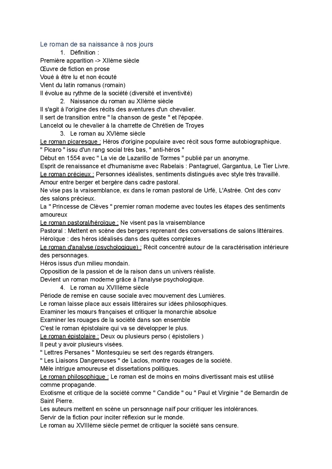 L'histoire du roman français à travers les siècles