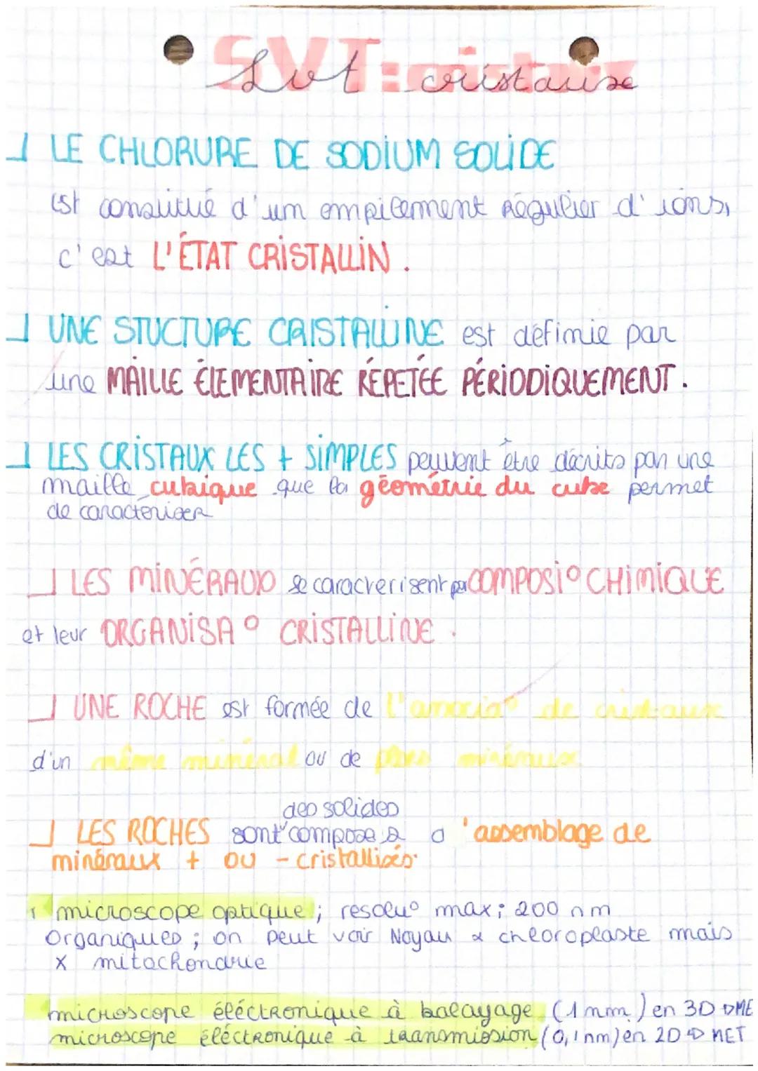 - SVT: cristaux

LE CHLORURE DE SODIUM SOLIDE
ist constitué d'um ompilement régulier d'ions,
c'est L'ÉTAT CRISTALİN

JUNE STUCTURE CRISTALIN