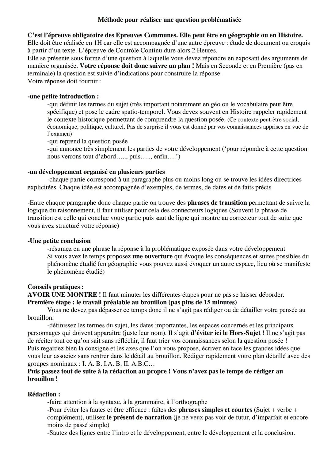 Méthode facile pour réussir les questions problématisées en histoire-géo