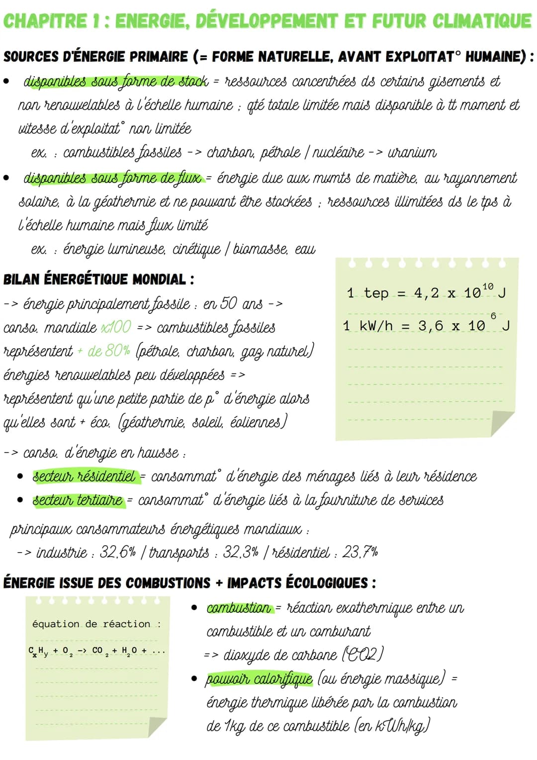 CHAPITRE 1: ENERGIE, DÉVELOPPEMENT ET FUTUR CLIMATIQUE
SOURCES D'ÉNERGIE PRIMAIRE (= FORME NATURELLE, AVANT EXPLOITAT° HUMAINE) :
• disponib