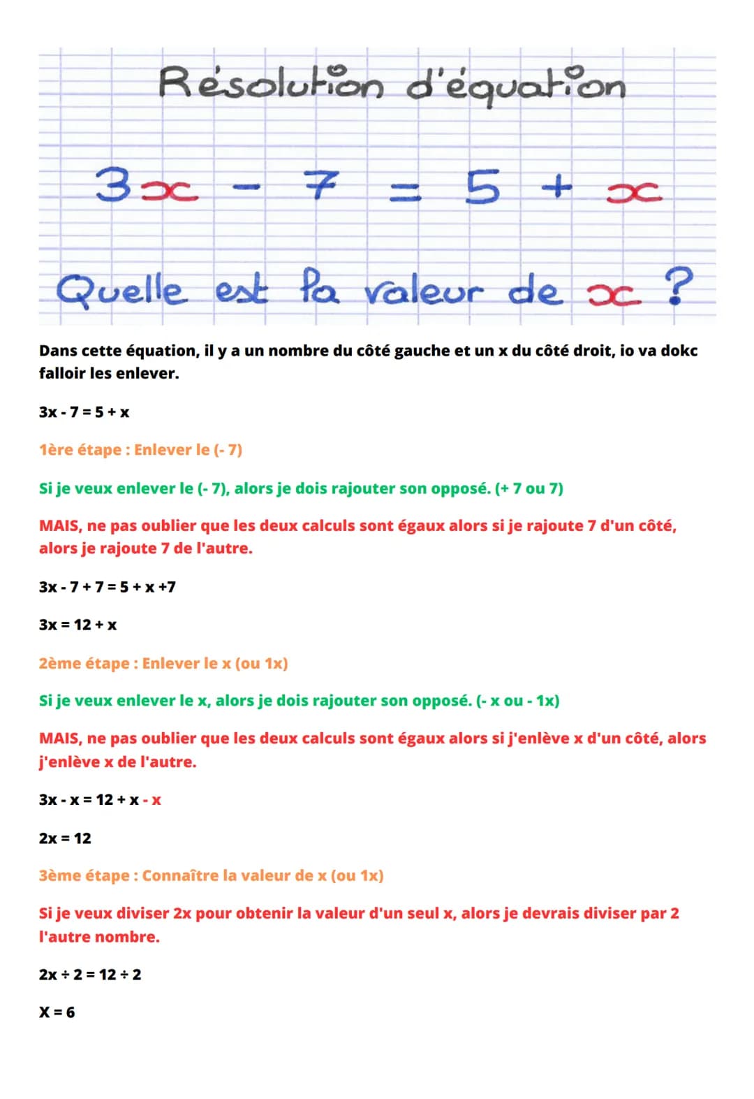 Les équations
1) Qu'est ce qu'une équation ?
- Une équation est une égalité dans laquelle on cherche la valeur de une ou de
plusieurs inconn