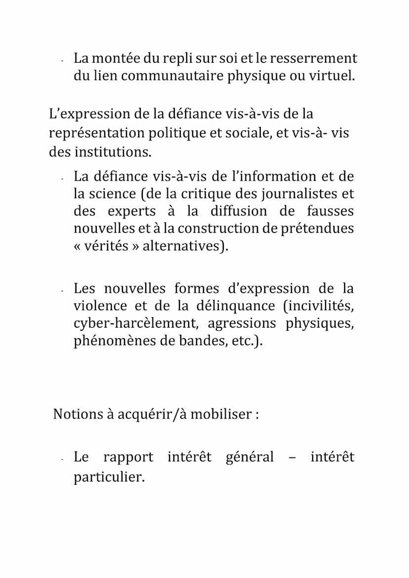 Axe 1: Fondements et fragilités du
lien social
Questionnement : Comment les fondements du
lien social se trouvent aujourd'hui fragilisés ?
C