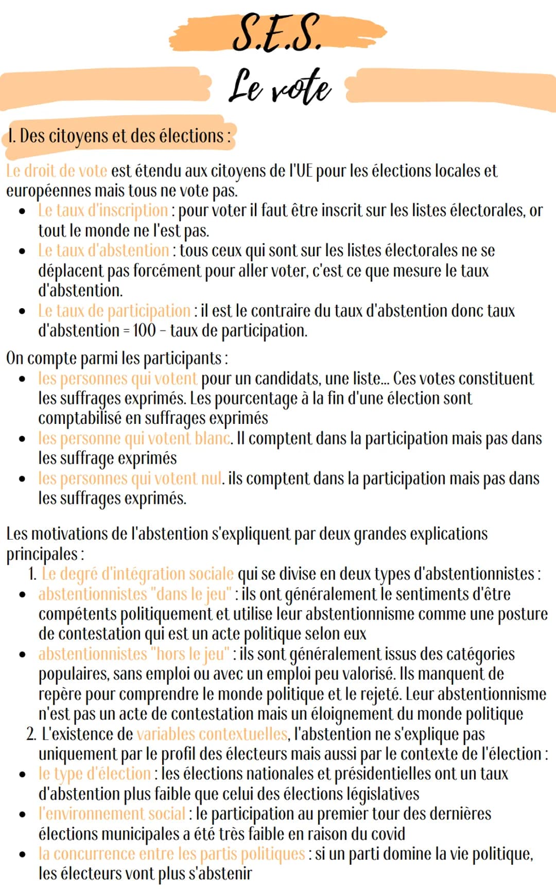 S.E.S.
Le vote
1. Des citoyens et des élections:
Le droit de vote est étendu aux citoyens de l'UE pour les élections locales et
européennes 