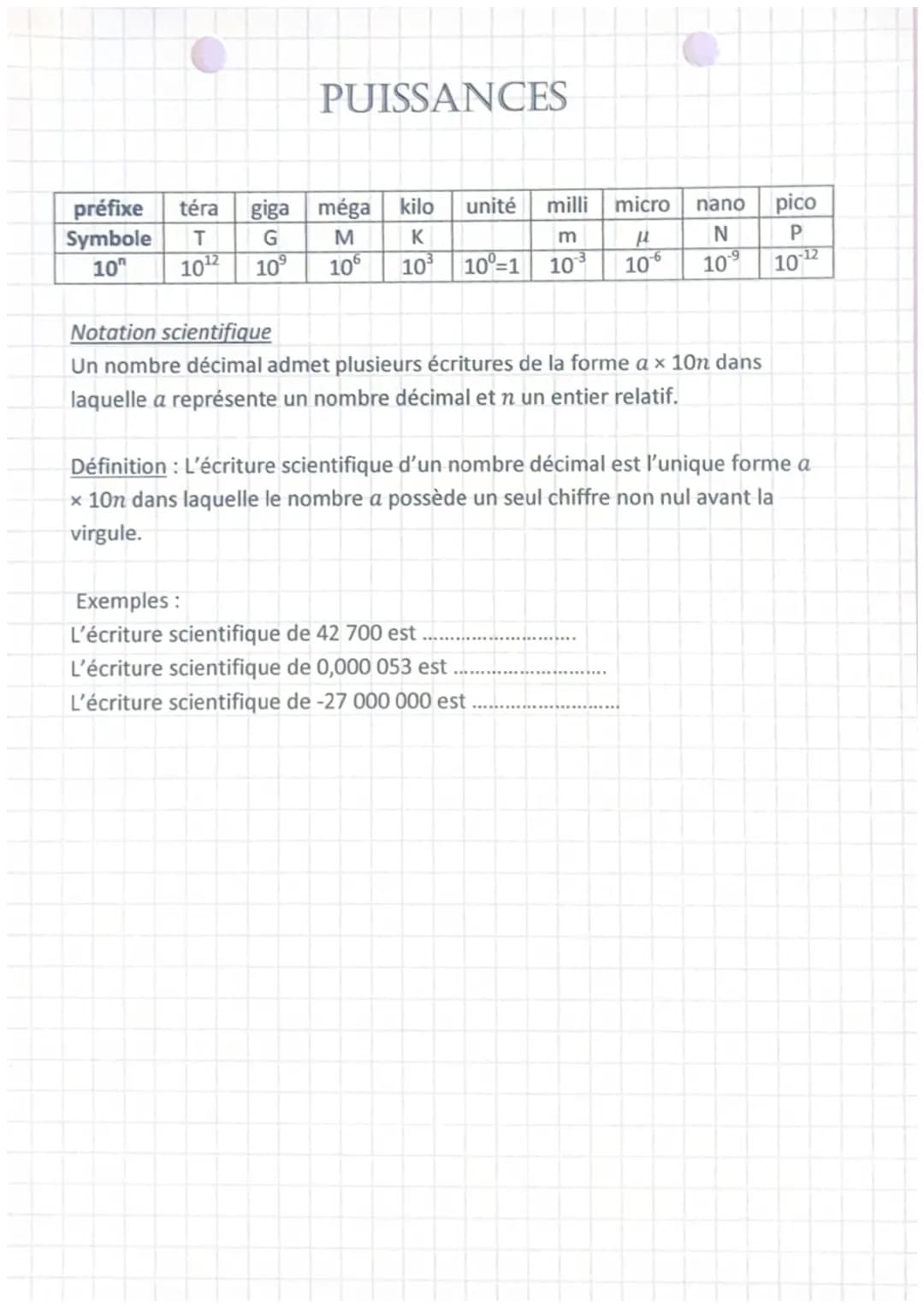 PUISSANCE
Calcul d'une puissance avec un exposant positif :
Lorsque l'exposant est positif, il suffit de multiplier la base par
elle-même au