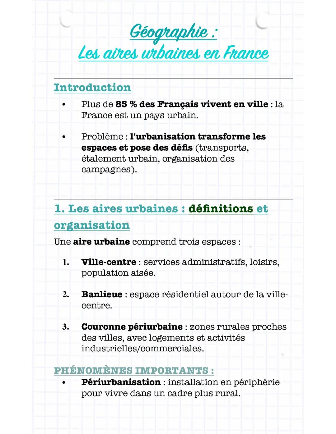 Les aires urbaines