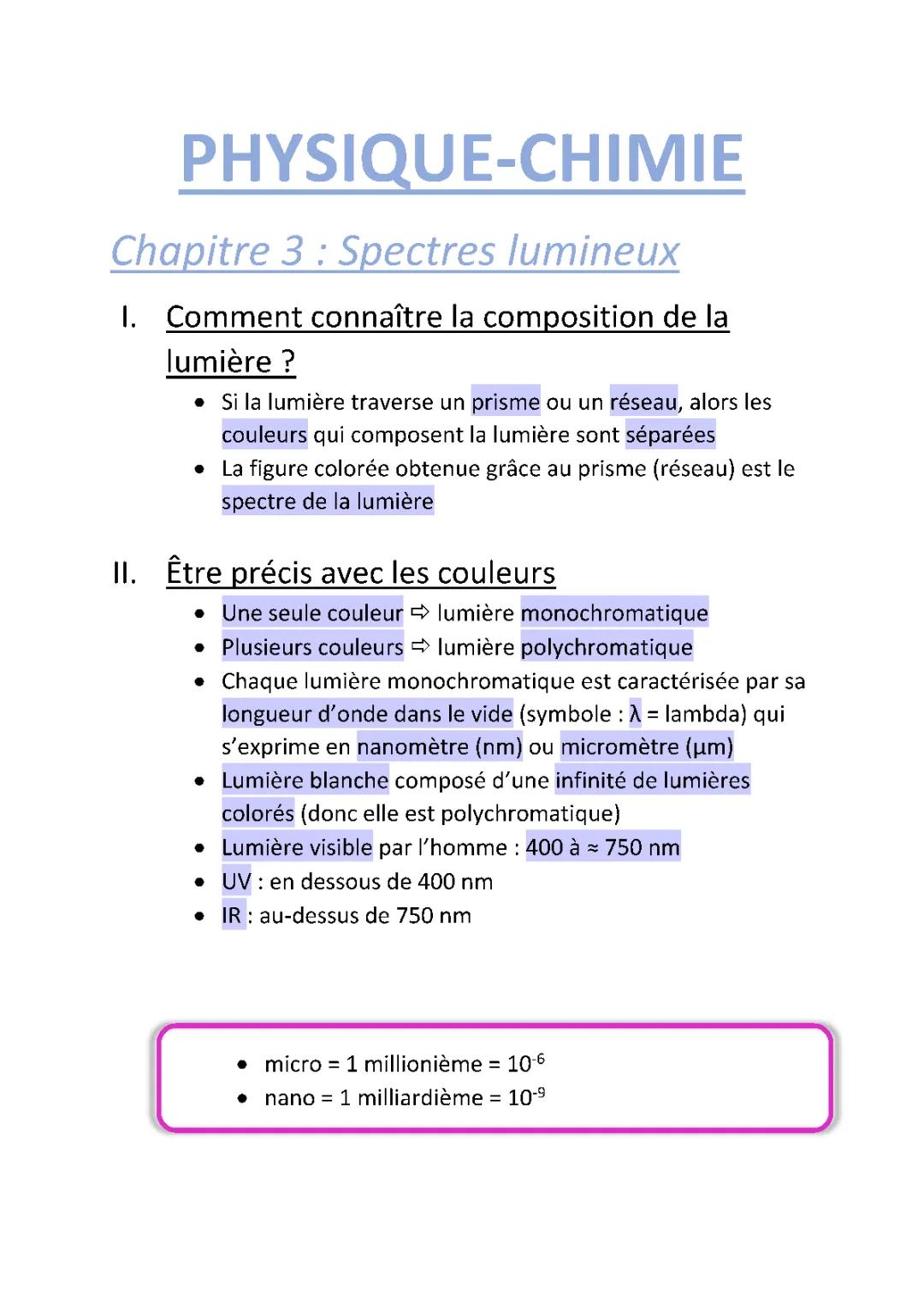 Découvre le Spectre Lumineux : Exercices, Cours et Fiches pour Seconde