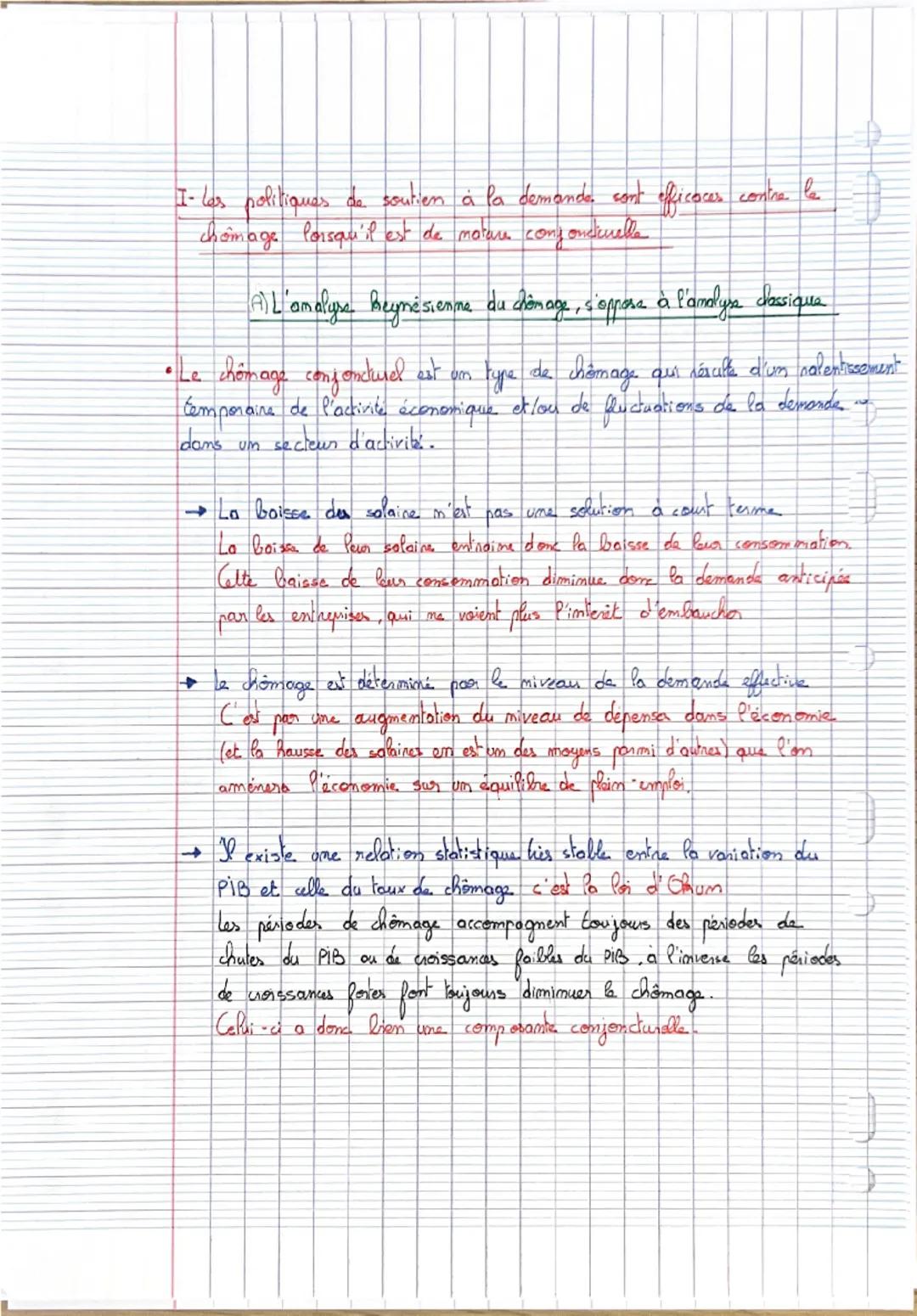 I- Les politiques de soutien à la demande sont efficaces contre le chômage lorsqu'il est de nature conjoncturelle.

L'analyse keynésienne du