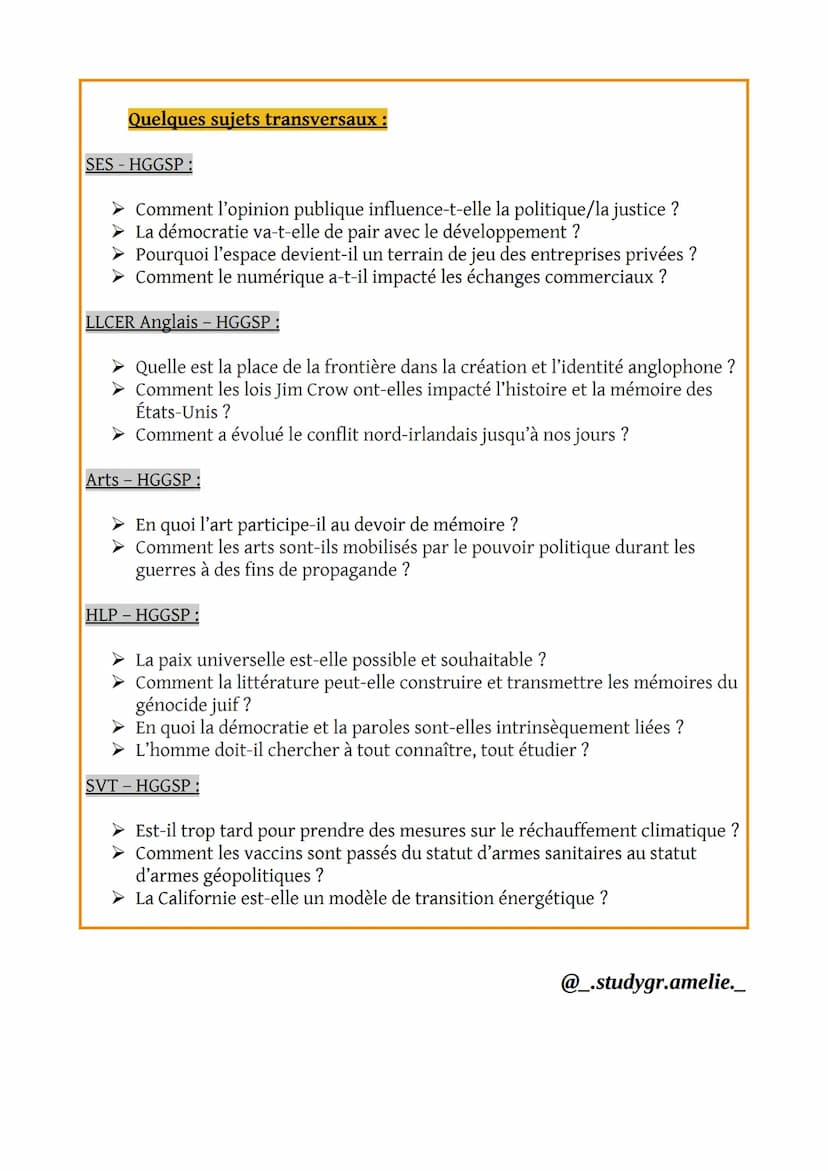 Exemples de sujets pour le grand oral:
Histoire et mémoires :
HGGSP
➤ Dans quelle mesure Auschwitz-Birkenau représente-il un enjeu de
mémoir