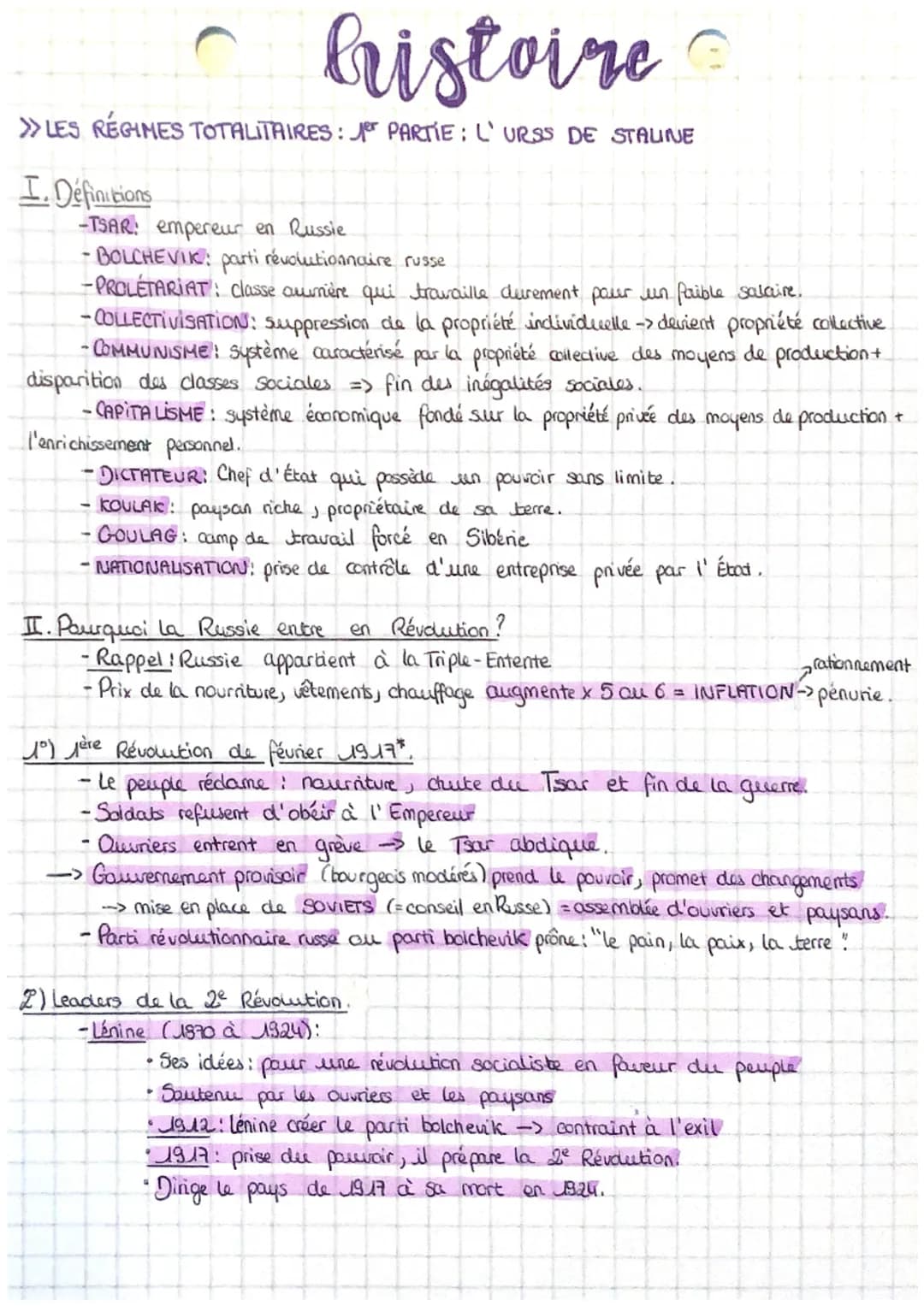 histoire
>>LES RÉGIMES TOTALITAIRES: Jer PARTIE : L'URSS DE STAUNE
I. Definitions
-TSAR: empereur en Russie.
-BOLCHEVIK: parti révolutionnai