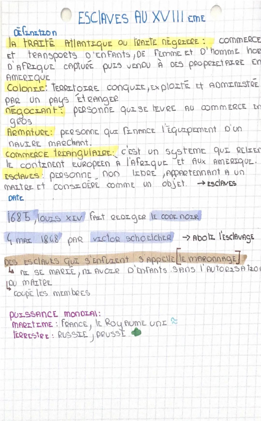 ESCIAVES AU XVIII EME

Efinition
LA TRAITE ATLANTIQUE OU TRAITE NEGRIERE: COMMERCE
Et teansports D'ENFANTS, DE FEMME ET D'homme hor
D'AFRIQU