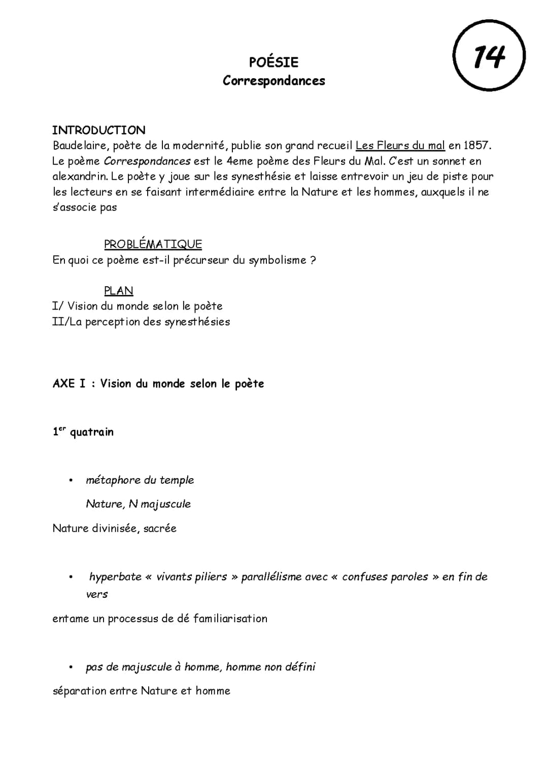Correspondance, Baudelaire - Analyse linéaire