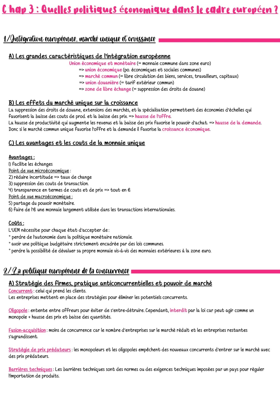 Chap 3: Quelles politiques économique dans le cadre européen ?
1/Integration européenne, marché unique et croissance
A) Les grandes caractér