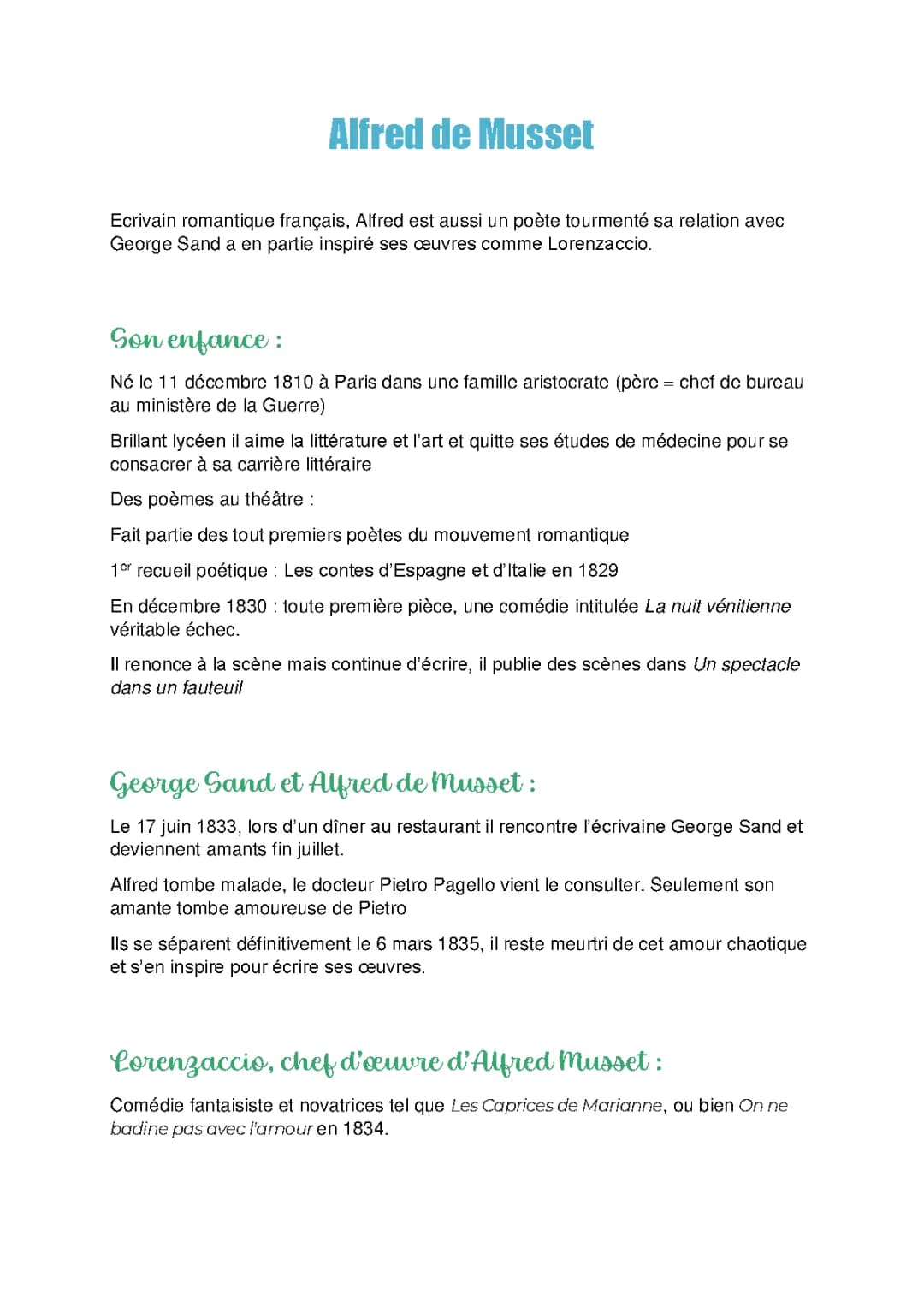 Biographie Alfred de Musset