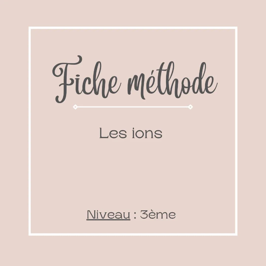 Cours et Exercices Corrigés PDF: Les Ions en 3ème
