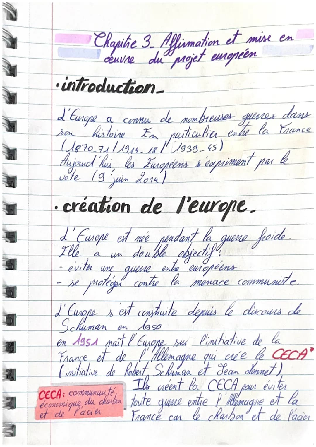 Chapitie 3. Affirmation et mise en
ceuvre du projet européen
introduction
L'Europe
a
son
guenes
dans
connu de nombreuses
histoire. In partic