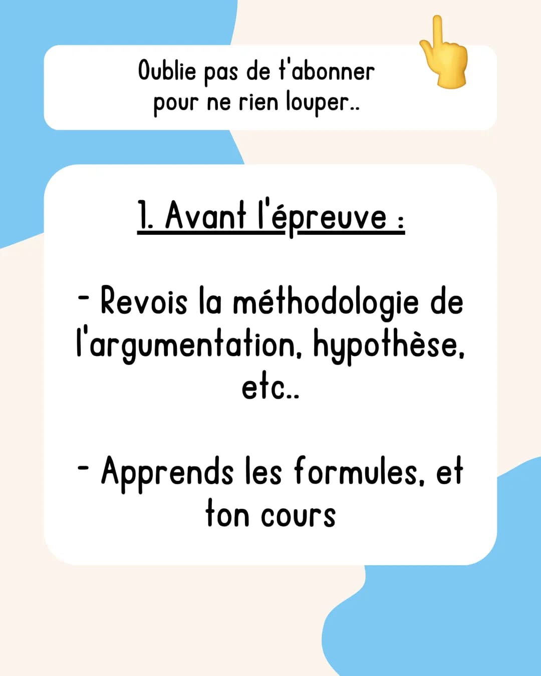 L'épreuve de
Sciences
spécial brevet Oublie pas de t'abonner
pour ne rien louper..
1. Avant l'épreuve :
- Revois la méthodologie de
l'argume