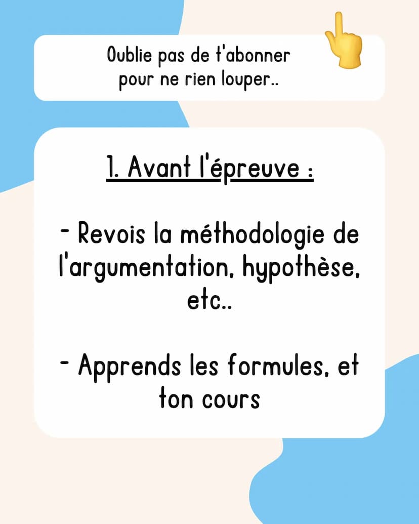 L'épreuve de
Sciences
spécial brevet Oublie pas de t'abonner
pour ne rien louper..
1. Avant l'épreuve :
- Revois la méthodologie de
l'argume