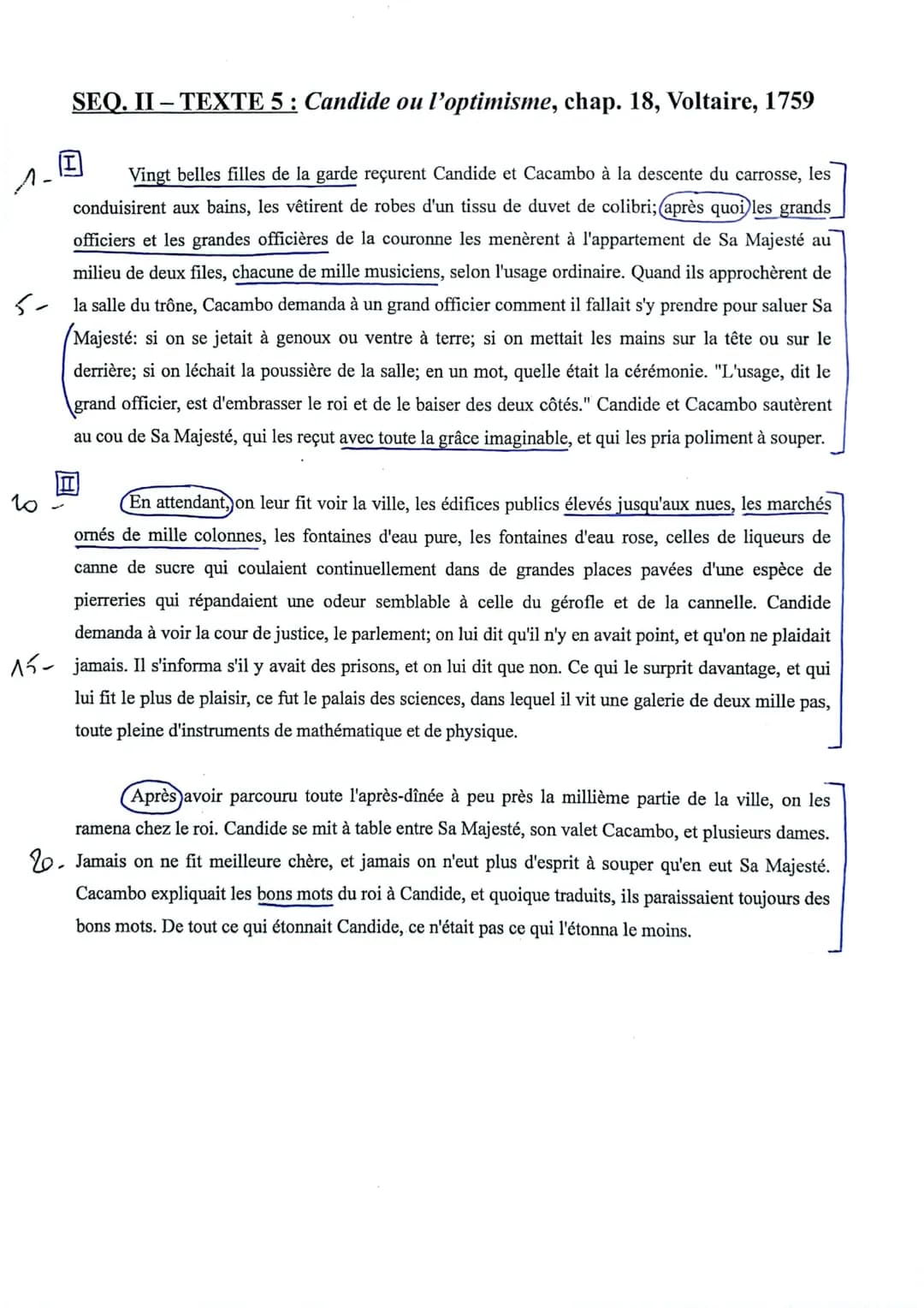 ^-
го
SEQ. II- TEXTE 5 : Candide ou l'optimisme, chap. 18, Voltaire, 1759
Vingt belles filles de la garde reçurent Candide et Cacambo à la d
